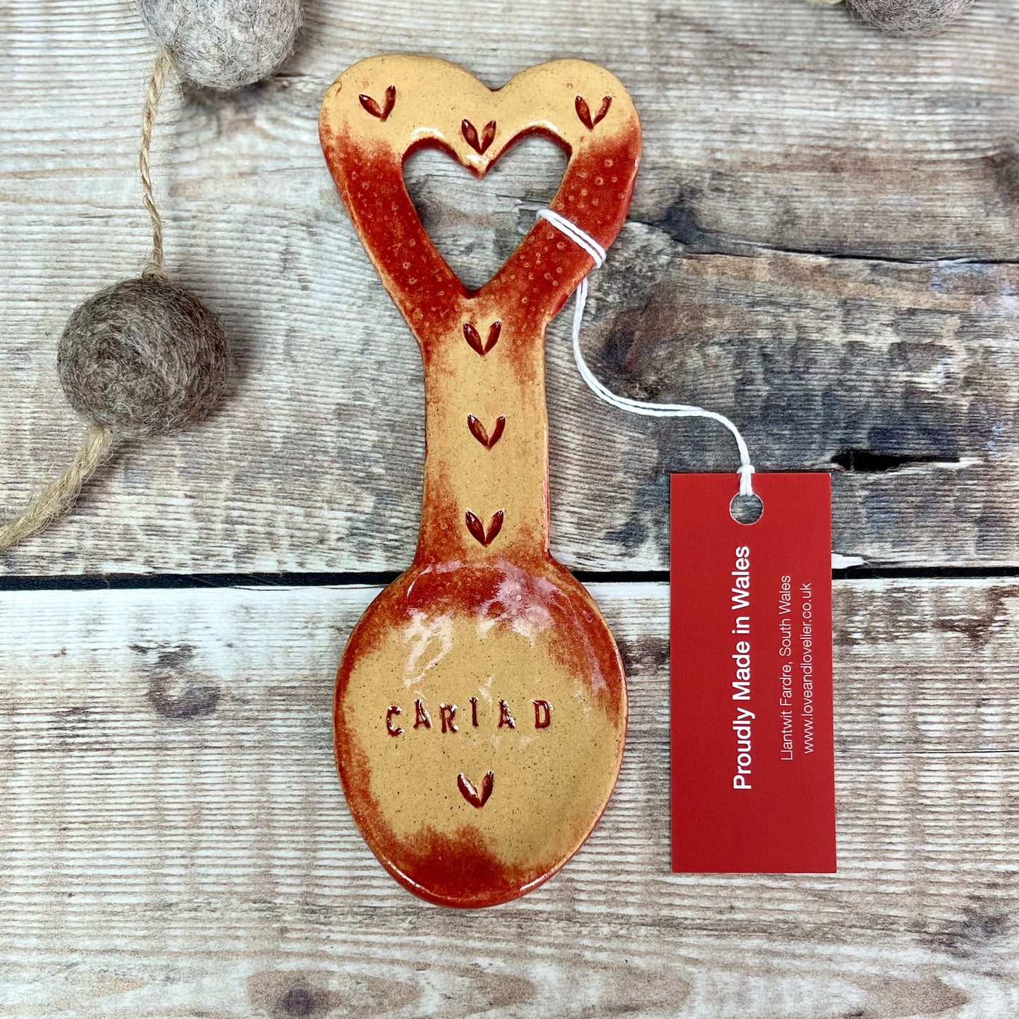 Handmade Welsh Ceramic Cariad Lovespoon