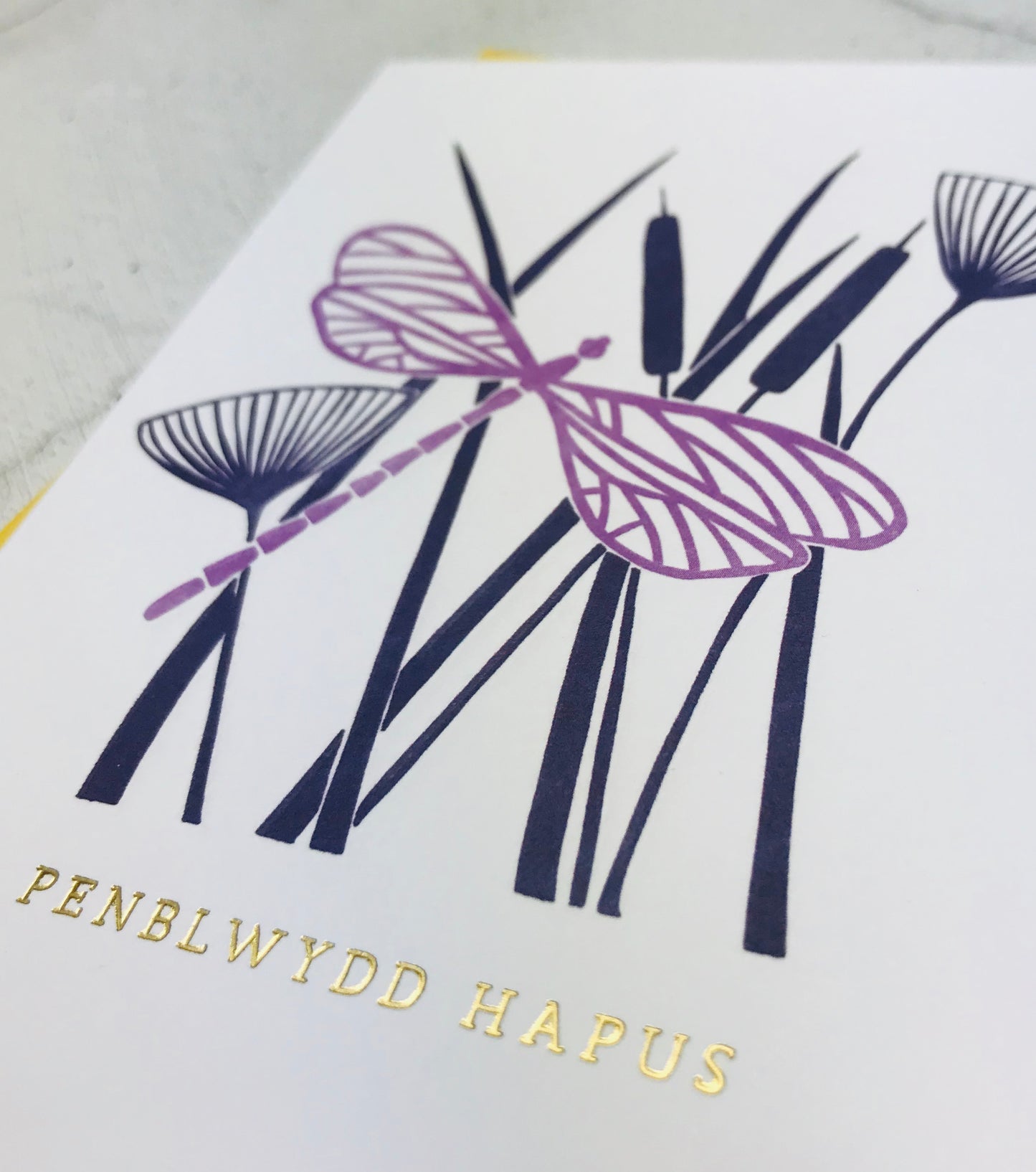 Embossed Penblwydd Hapus Dragonfly Card