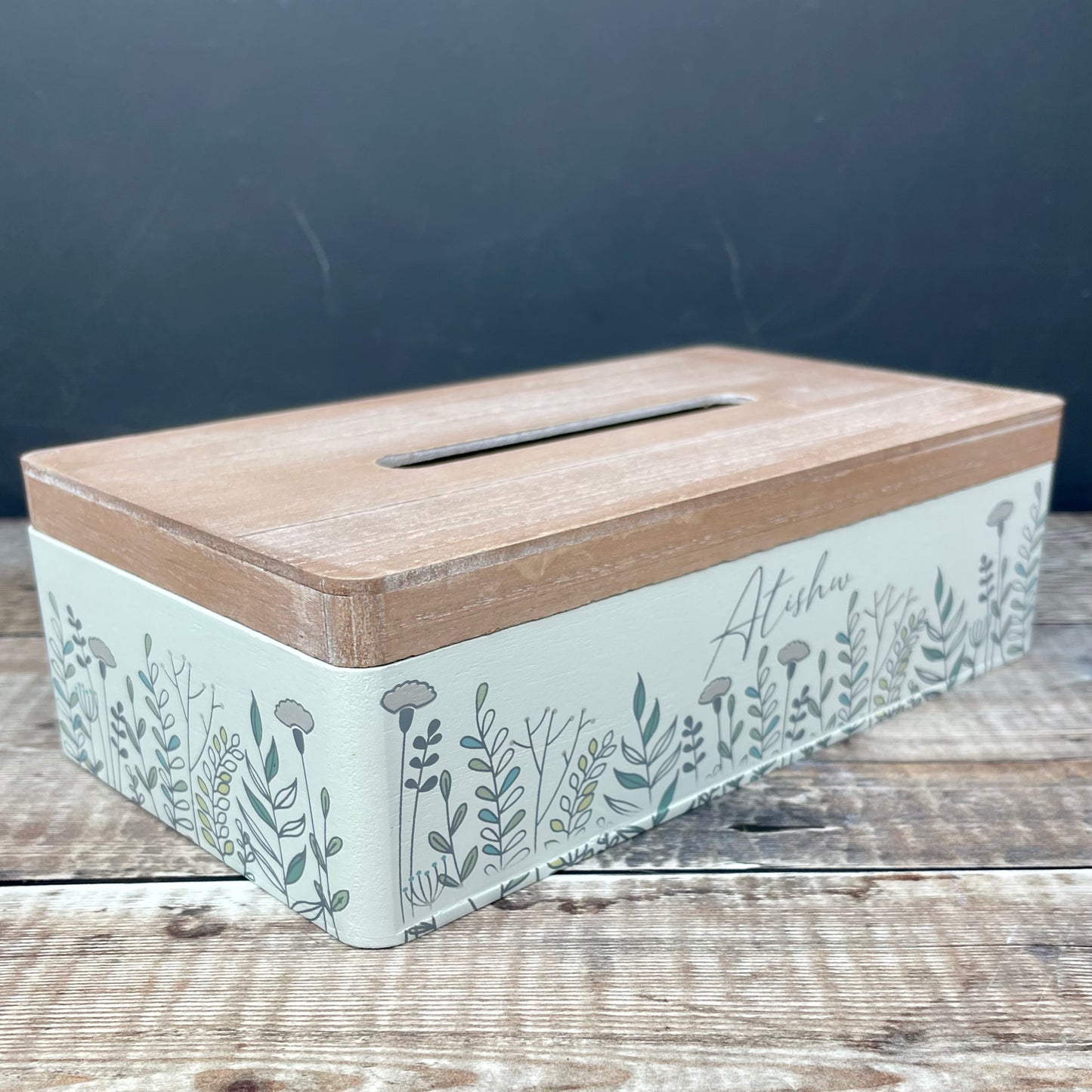 Wooden Floral Tissue Box