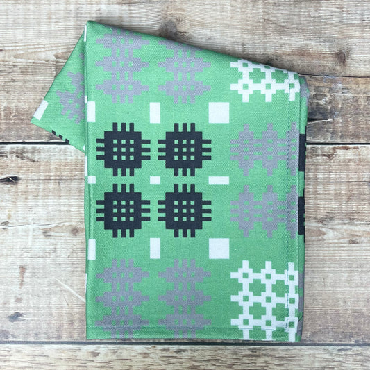 Green Welsh Tapestry Print Tea Towel
