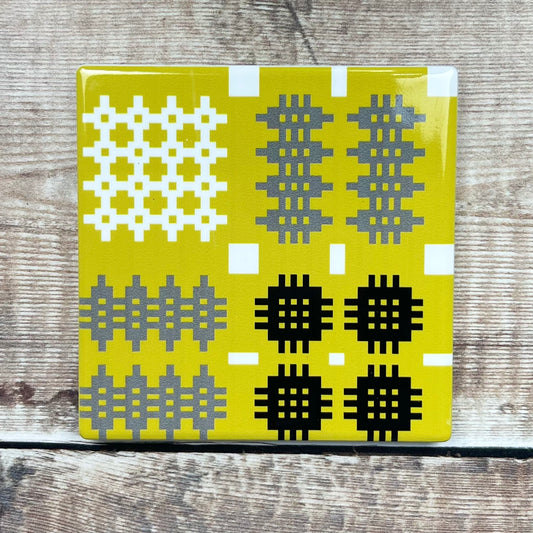 Ceramic Mustard Welsh Tapestry Print Coaster