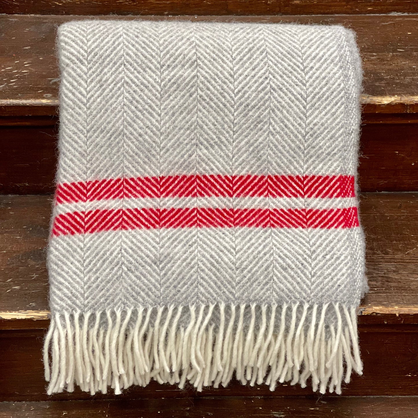 Grey and Red Two Stripe Welsh Blanket by Tweedmill