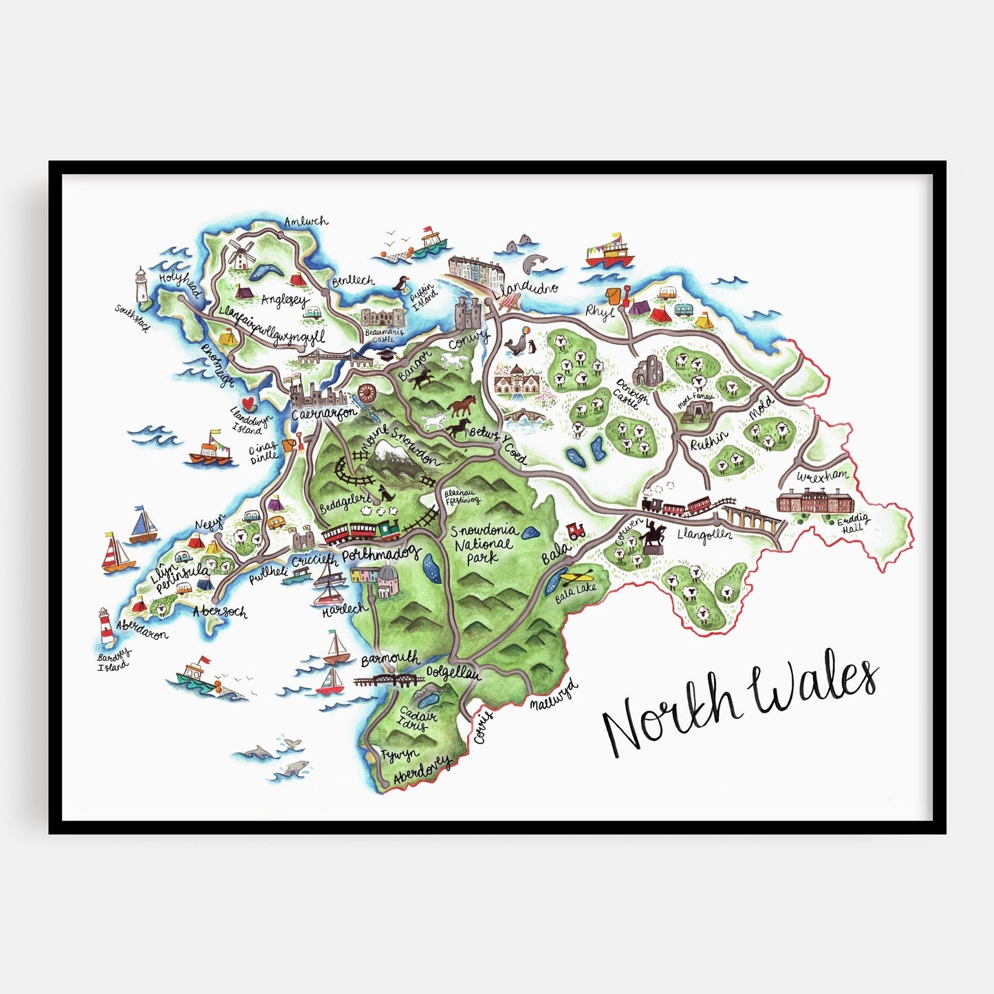 North Wales Map Welsh Art Print - English