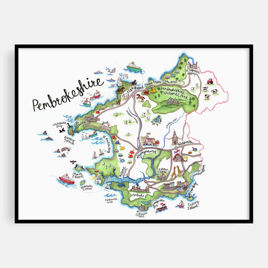 Pembrokeshire Map Welsh Art Print - English