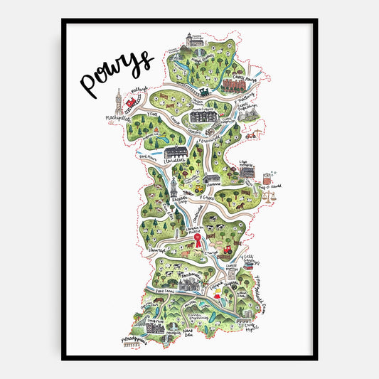Powys Map Welsh Art Print -Welsh