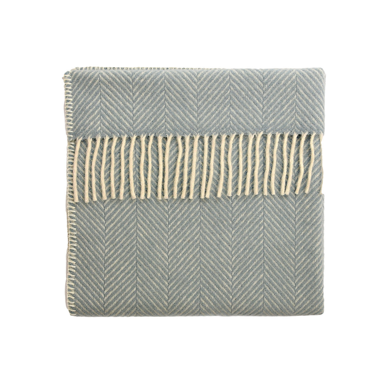 Duck Egg Fishbone Welsh Pram Blanket by Tweedmill