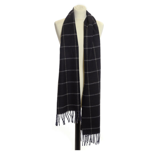 Navy Noss Check Scarf by Tweedmill