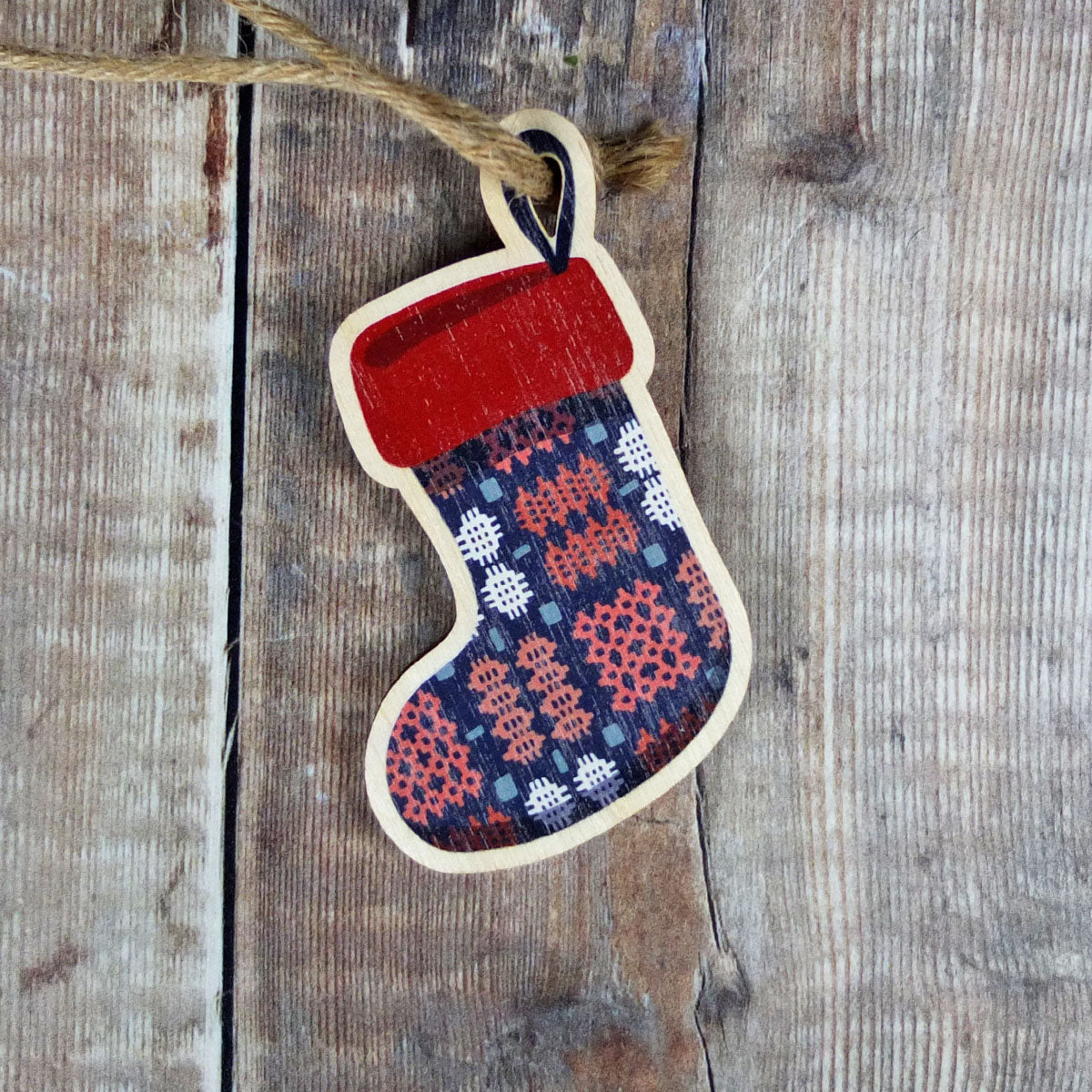 Wooden Tapestry Stocking Decoration