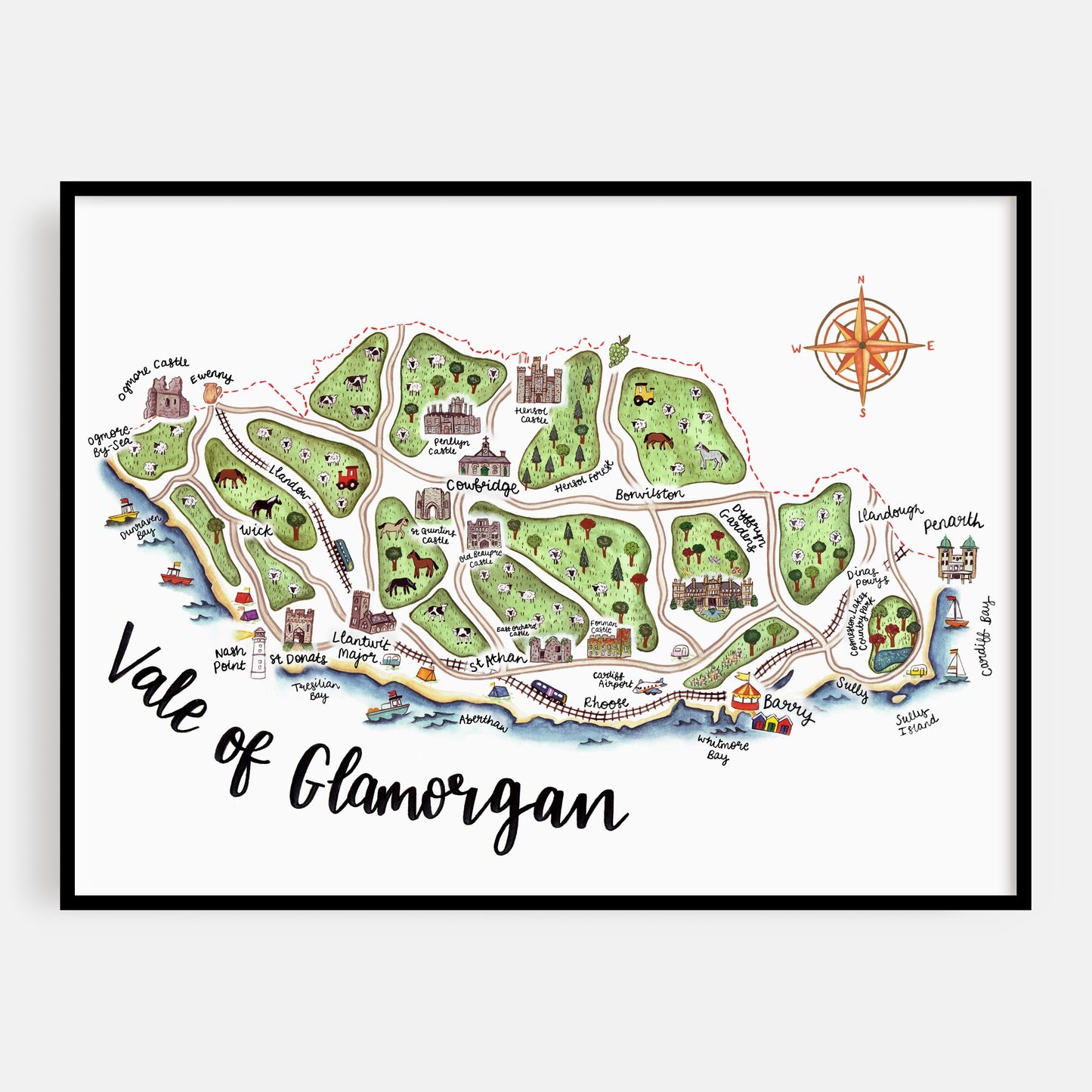 Vale of Glamorgan Map Print- English