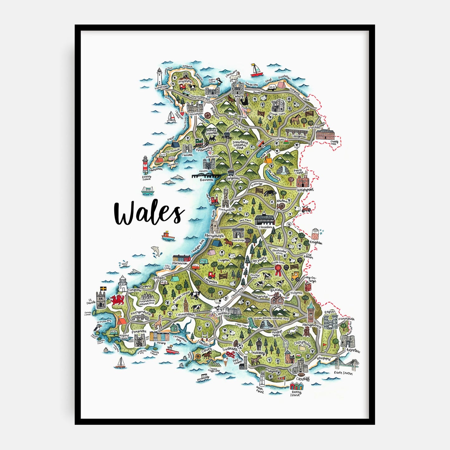 Map of Wales Welsh Art Print - English