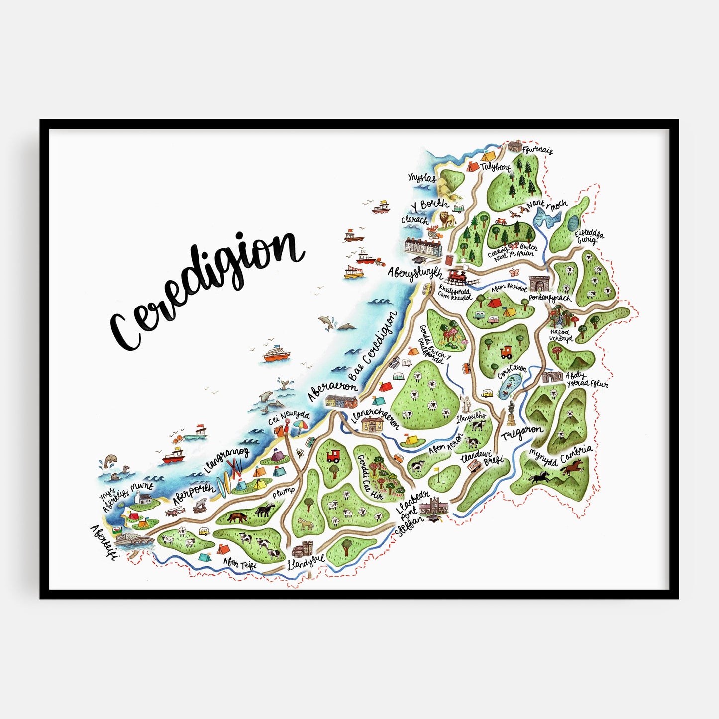 Ceredigion Map Welsh Art Print - Welsh